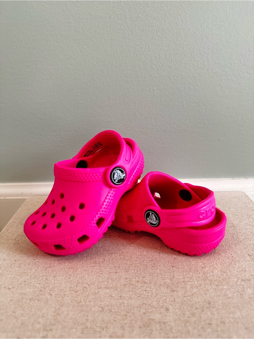 Kids Bright Pink Crocs with Heel Strap